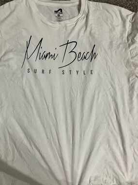 surf style White Men's 'Miami Beach' Graphic Tee with Black Print